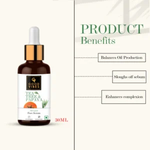 Good Vibes Tea Tree & Papaya Oil Control Face Serum – Acne & Blemish Reduction – 30ml