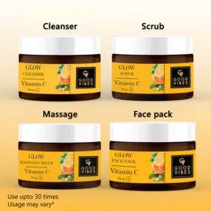 Good Vibes Vitamin C Glow Facial Kit | 4-Step Brightening Facial for Radiant Skin – 40g