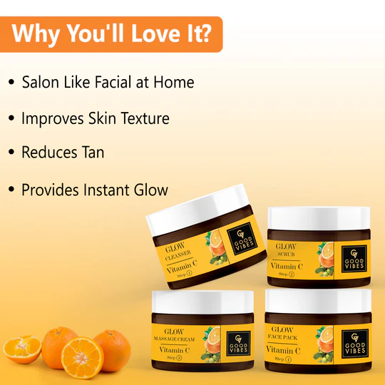 Good Vibes Vitamin C Glow Facial Kit | 4-Step Brightening Facial for Radiant Skin – 40g - Image 5