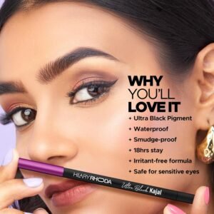 Hilary Rhoda Ultra Black Kajal – 18Hr Stay, Waterproof & Smudge-Proof | Safe for Sensitive Eyes | 1.2g