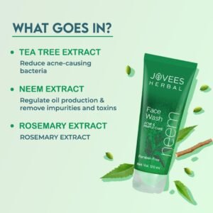 Jovees Neem Face Wash | Neem & Tea Tree Extracts for Oily, Acne-Prone Skin – 120ml
