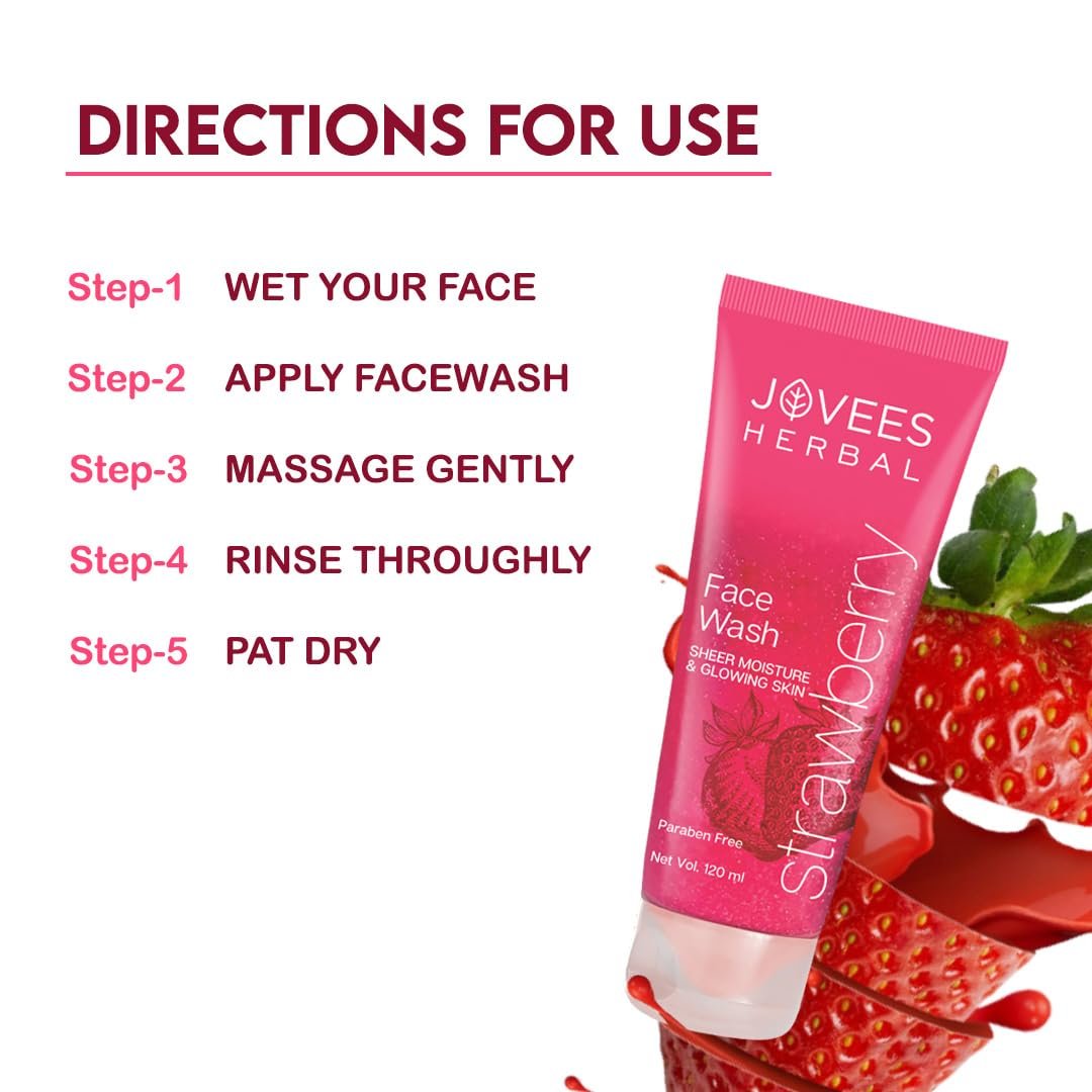 Jovees Strawberry Face Wash | Hydrating, Brightening & Anti-Pigmentation Cleanser – 120ml - Image 3