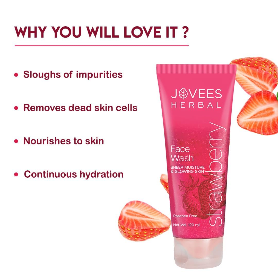 Jovees Strawberry Face Wash | Hydrating, Brightening & Anti-Pigmentation Cleanser – 120ml - Image 4
