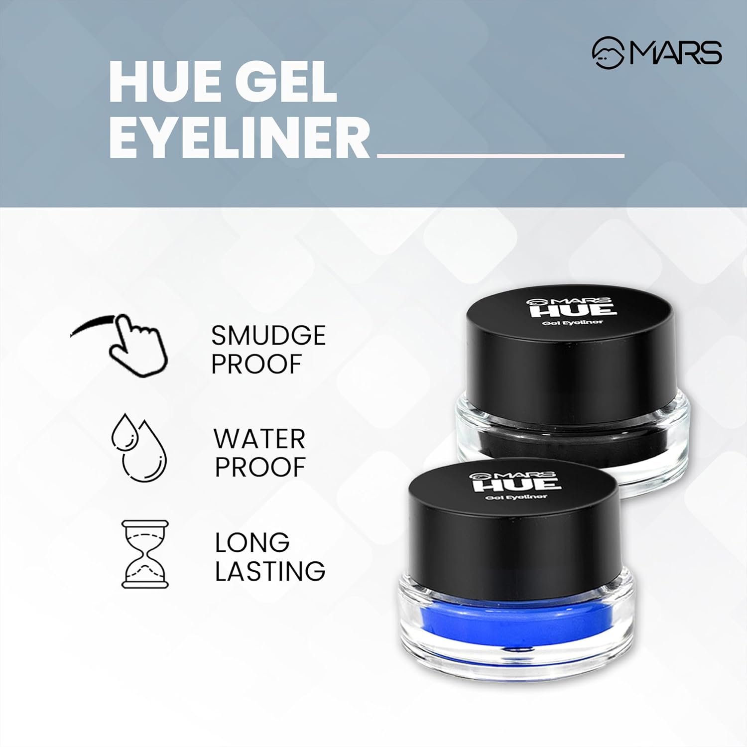 MARS 2-in-1 Hue Gel Eyeliner – Black & Blue, Waterproof, Smudge-Proof, Long-Lasting 24H, with Dual Brush Set, 6g - Image 3