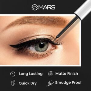 MARS Free Flow Eyeliner – Demi Matte Finish, Long-Lasting, Smudge-Proof, Quick Dry, Black, 6ml