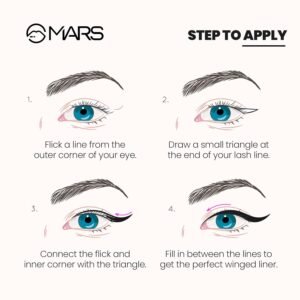 MARS Free Flow Eyeliner – Demi Matte Finish, Long-Lasting, Smudge-Proof, Quick Dry, Black, 6ml