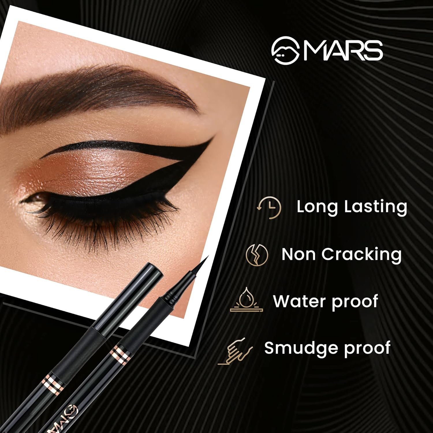 MARS Liquid Eyeliner Pen – Matte Jet Black, Long-Lasting 20H, Smudge-Proof, Waterproof, 1.5ml - Image 2
