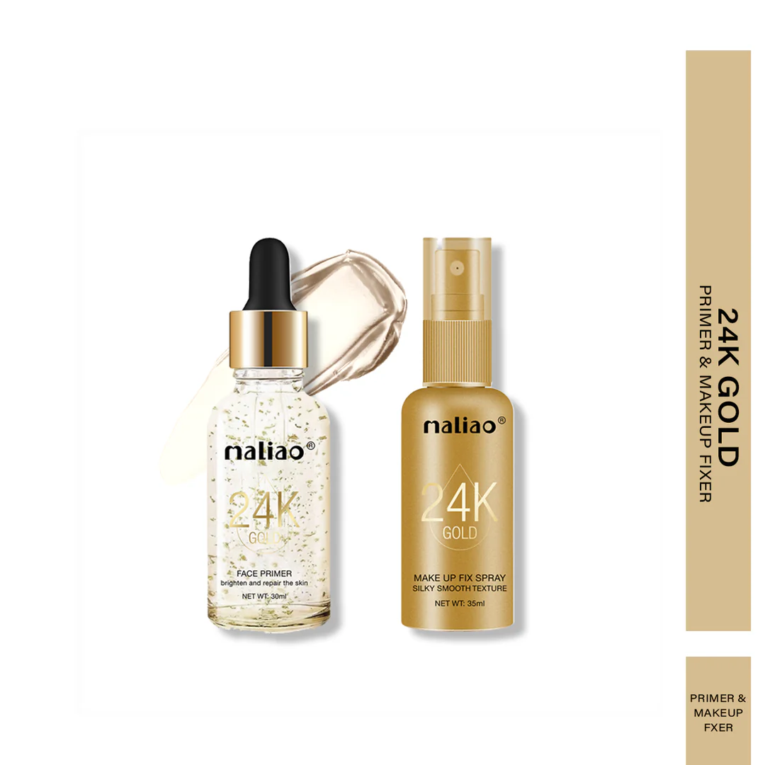 Maliao 2-in-1 Face Primer & Makeup Fix Spray – 24k Gold Hydrating, Long-Lasting & Dual-Action Makeup Base, 30ml + 35ml