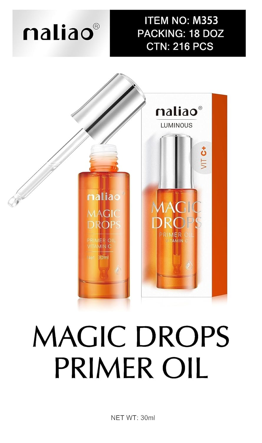 Maliao Vit C+ Magic Drops Primer Oil – Radiance Boosting, Hydrating & Makeup-Ready Base, 30ml - Image 4