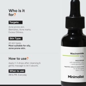 Minimalist 10% Niacinamide Face Serum – Oil Control, Anti-Acne & Blemish Treatment – 30ml