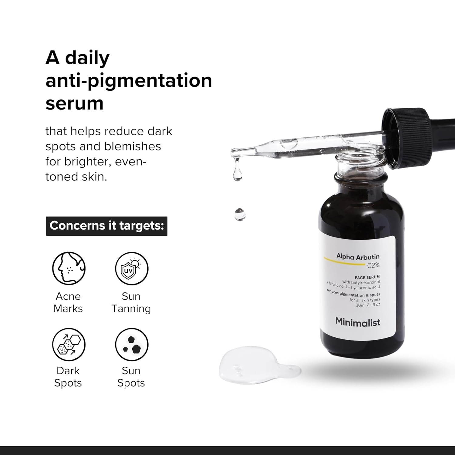Minimalist 2% Alpha Arbutin Serum – Dark Spot & Hyperpigmentation Removal – 30ml - Image 3