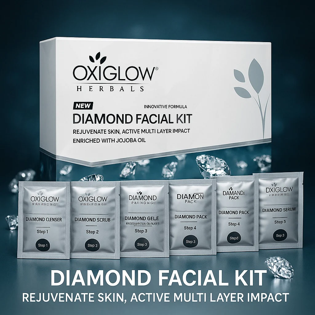 OxyGlow Herbals Diamond Facial Kit – Jojoba Oil Enriched | Anti-Wrinkle, Soft & Radiant Skin – 50g