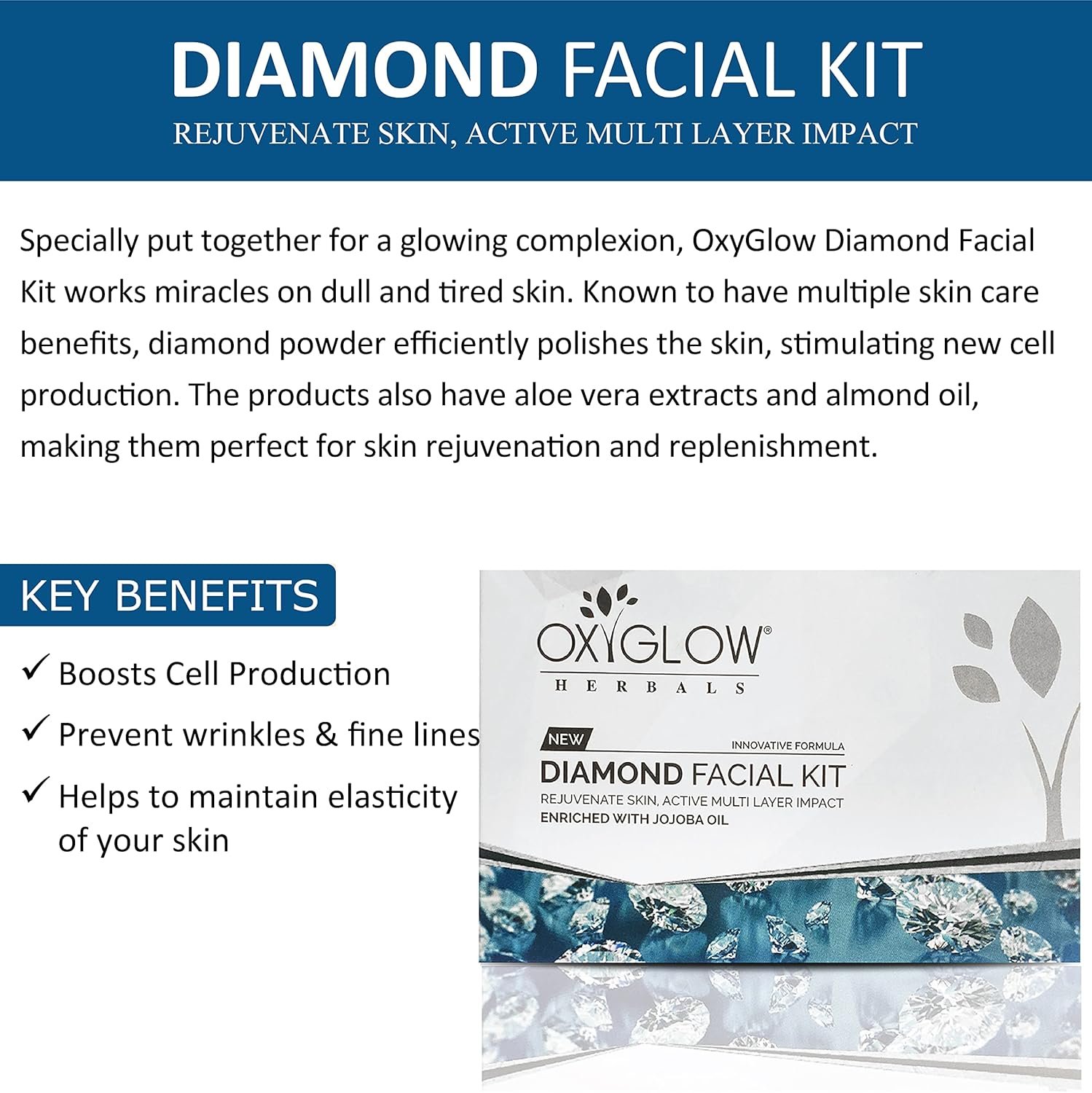 OxyGlow Herbals Diamond Facial Kit – Jojoba Oil Enriched | Anti-Wrinkle, Soft & Radiant Skin – 50g - Image 5