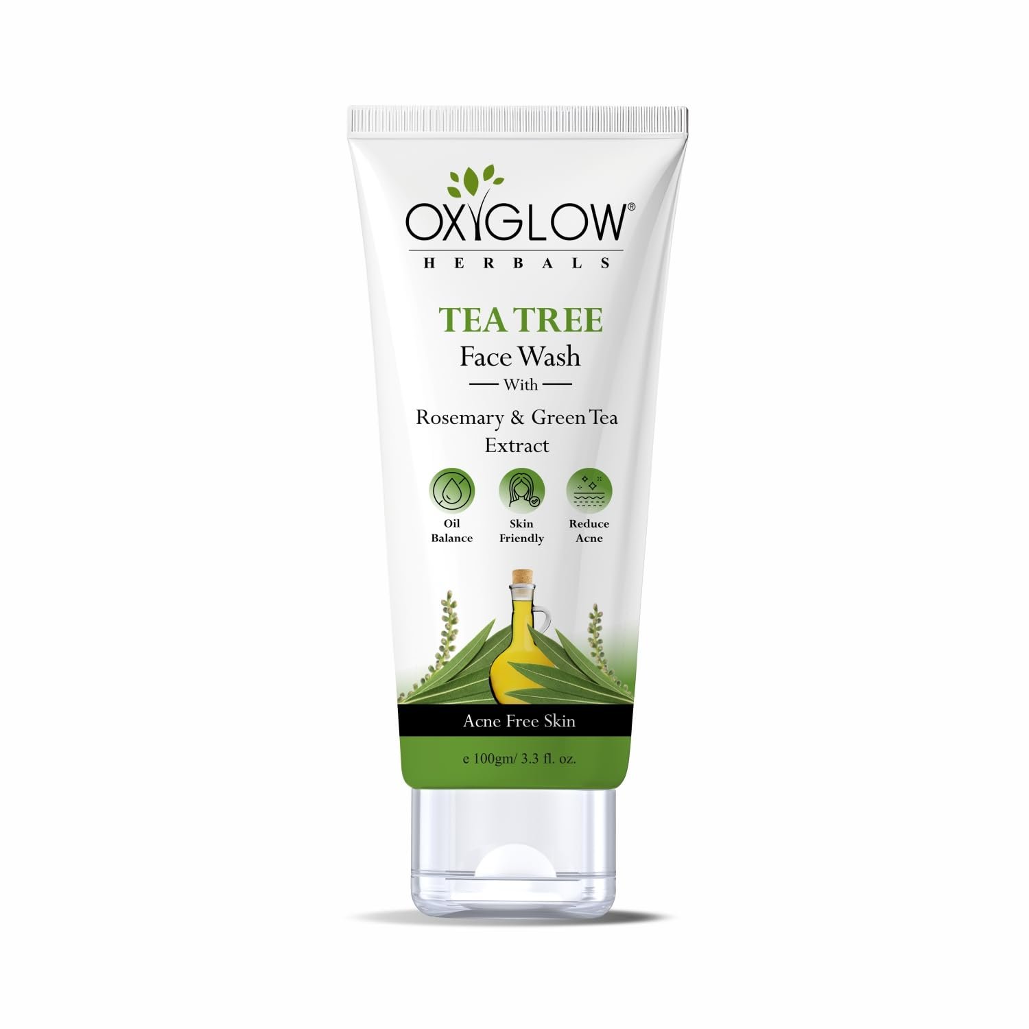 OxyGlow Tea Tree Face Wash with Rosemary & Green Tea | Oil Control, Acne Care & Gentle Cleansing – 100g - Image 2