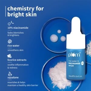 Plum 10% Niacinamide Serum with Rice Water – Brightening, Anti-Acne & Oil Control – 10ml
