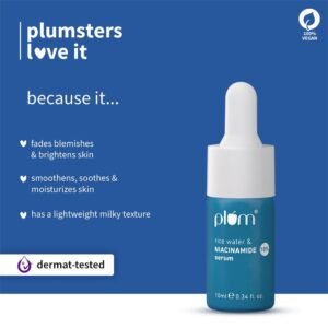 Plum 10% Niacinamide Serum with Rice Water – Brightening, Anti-Acne & Oil Control – 10ml
