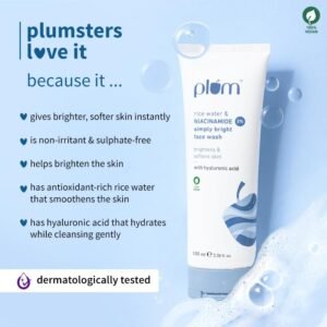 Plum 2% Niacinamide Face Wash with Rice Water – Brightening, Hydrating & Gentle Cleanser – 100ml