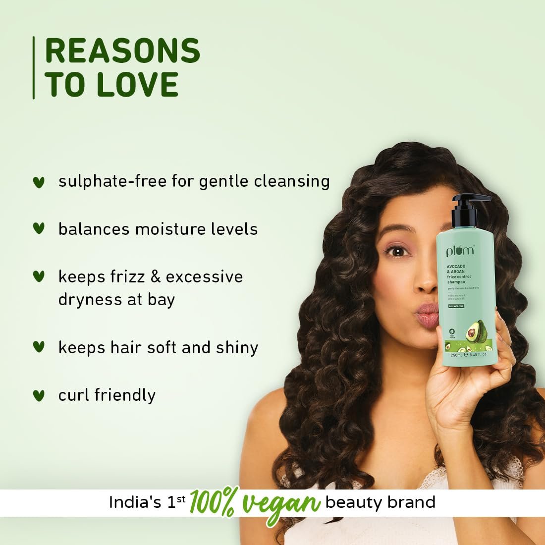 Plum Avocado & Argan Frizz Control Shampoo – For Curly, Wavy & Frizzy Hair, 250ml - Image 2