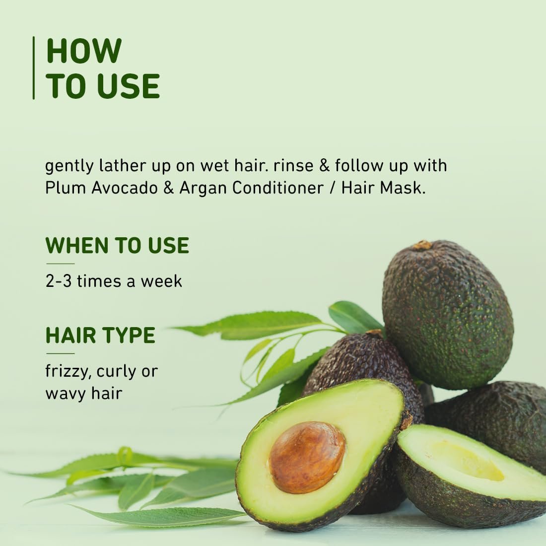 Plum Avocado & Argan Frizz Control Shampoo – For Curly, Wavy & Frizzy Hair, 250ml - Image 3