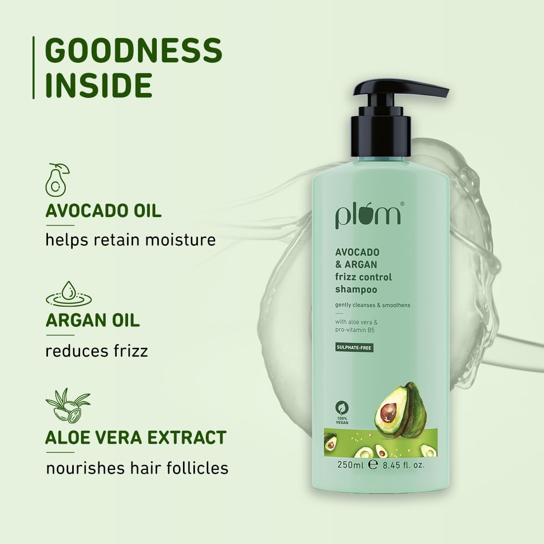 Plum Avocado & Argan Frizz Control Shampoo – For Curly, Wavy & Frizzy Hair, 250ml - Image 5