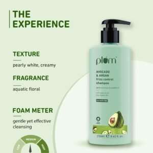 Plum Avocado & Argan Frizz Control Shampoo – For Curly, Wavy & Frizzy Hair, 250ml
