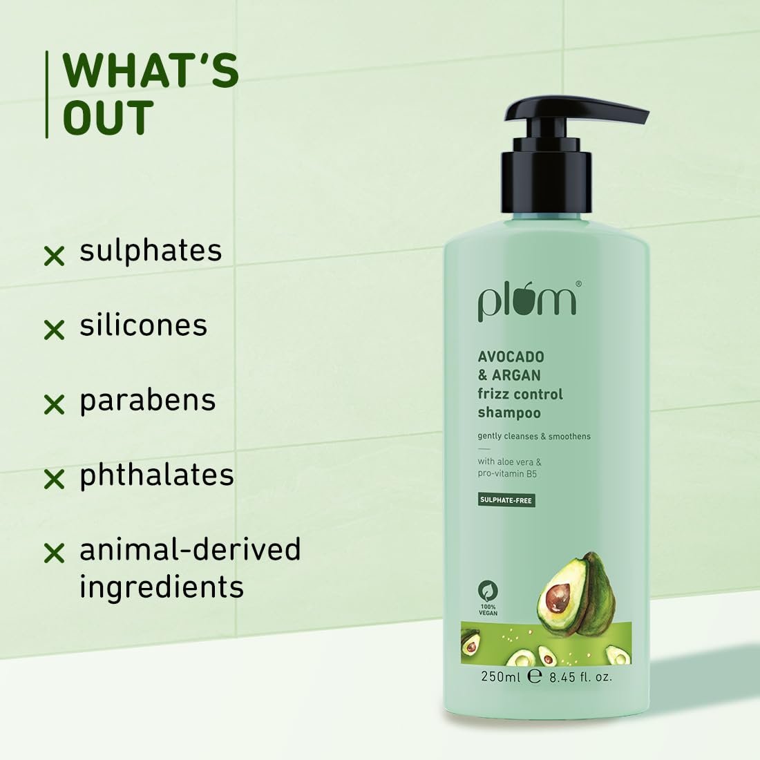 Plum Avocado & Argan Frizz Control Shampoo – For Curly, Wavy & Frizzy Hair, 250ml - Image 7
