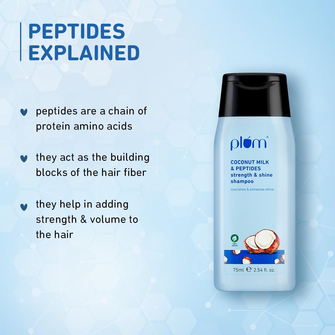 Plum Coconut Milk & Peptides Shampoo – Dry & Frizzy Hair, 75ml - Image 3