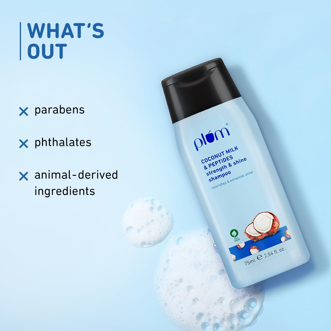Plum Coconut Milk & Peptides Shampoo – Dry & Frizzy Hair, 75ml - Image 2