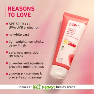 Plum Squalane & Vitamin E Dewy-Bright Sunscreen SPF 50 PA+++ | Lightweight, Non-Sticky, Dewy Finish – 50 g