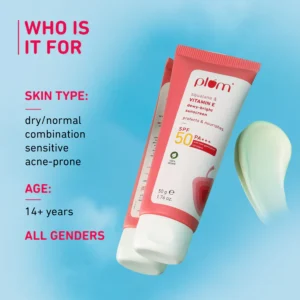 Plum Squalane & Vitamin E Dewy-Bright Sunscreen SPF 50 PA+++ | Lightweight, Non-Sticky, Dewy Finish – 50 g
