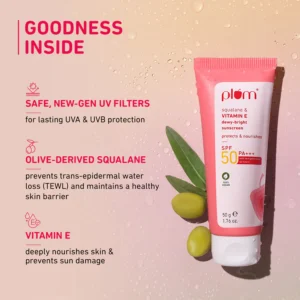 Plum Squalane & Vitamin E Dewy-Bright Sunscreen SPF 50 PA+++ | Lightweight, Non-Sticky, Dewy Finish – 50 g