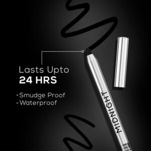 RENEE Midnight Kohl Kajal – Darkest Black, 24Hr Stay, Waterproof & Smudge-Proof with Sharpener | 1.5g