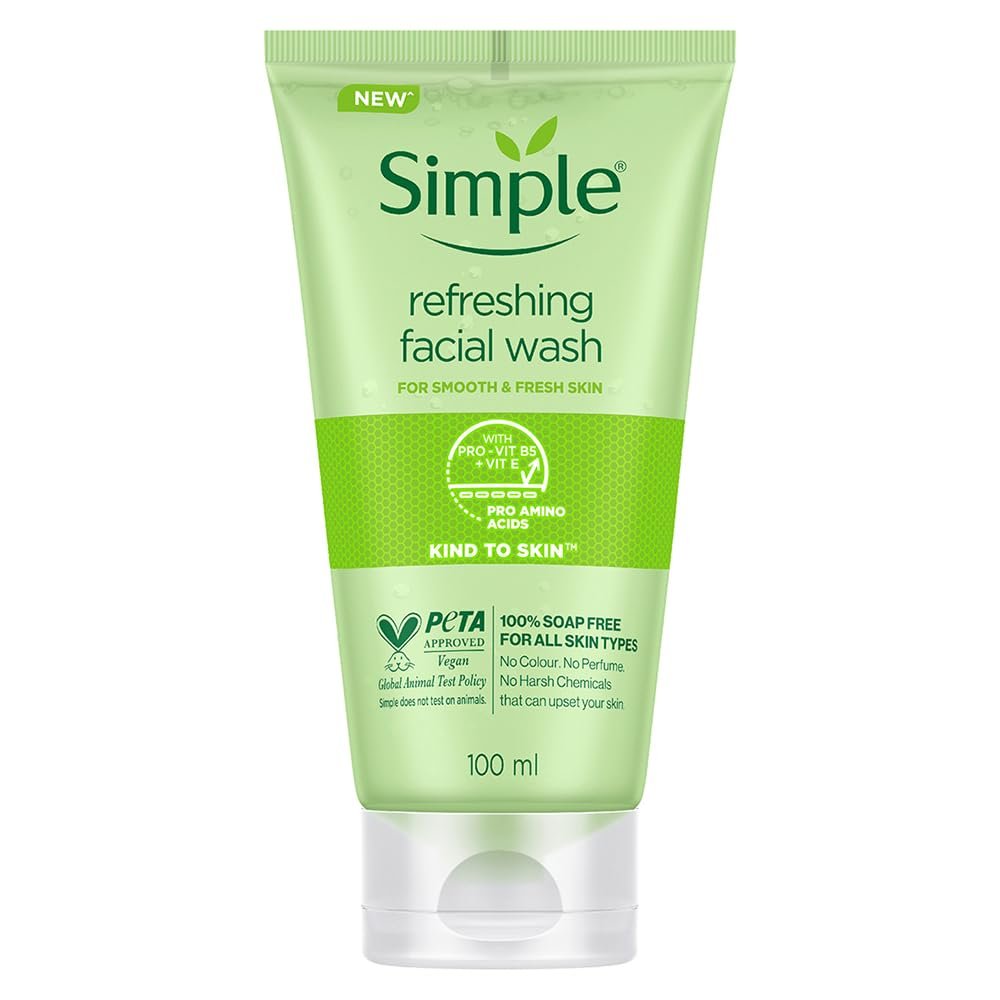Simple Kind To Skin Refreshing Facial Wash – 100% Soap-Free Gentle Cleanser for All Skin Types - 100ml