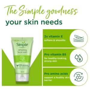 Simple Kind To Skin Refreshing Facial Wash – 100% Soap-Free Gentle Cleanser for All Skin Types - 100ml