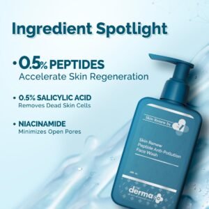 The Derma Co X Dr.V Skin Renew Peptide Anti-Pollution Face Wash – Peptides, Niacinamide & 0.5% Salicylic Acid – 100ml