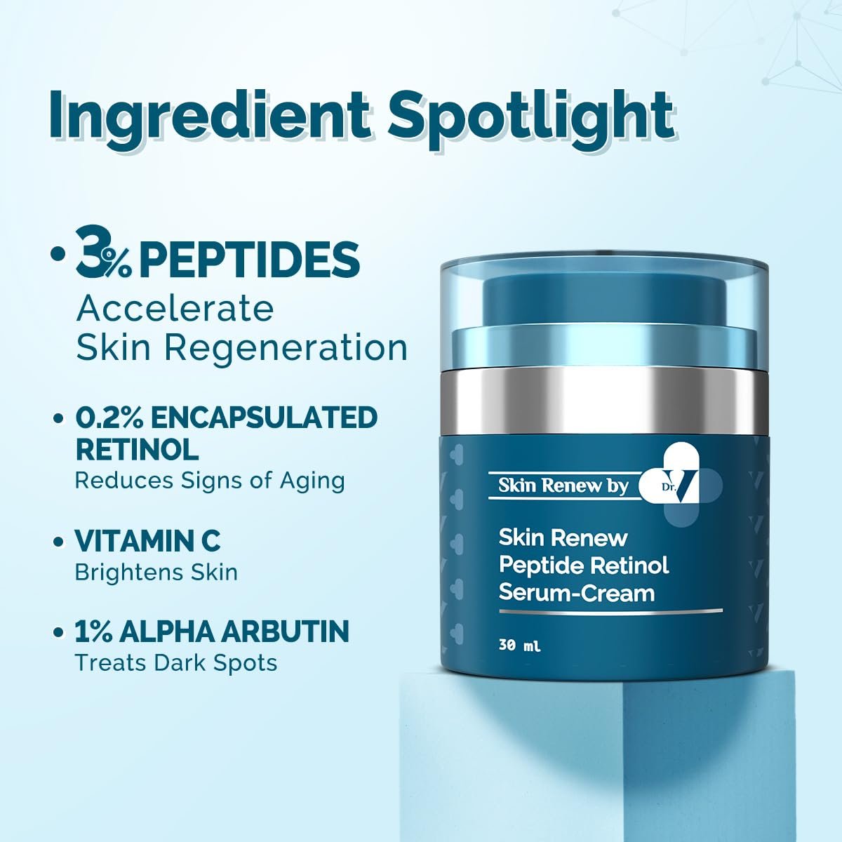 The Derma Co x Dr.V Skin Renew Peptide Retinol Serum-Cream – Boosts Collagen, Reduces Dark Spots & Brightens Skin – 30ml - Image 4