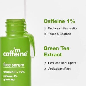 mCaffeine 15% Vitamin C Face Serum – Green Tea, Caffeine & Hyaluronic Acid – Brightening & Hydrating – 30ml