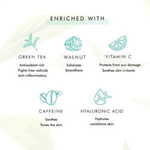 mCaffeine Green Tea Face Scrub | Vitamin C & Walnut Exfoliator for Clear, Detoxed & Hydrated Skin – 100 g