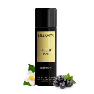 Bella Vita KLUB Men Body Deo – No Gas Deodorant for Men – Long-Lasting Spicy & Musky Fragrance with Lemon, Rose & Vanilla – 150ml