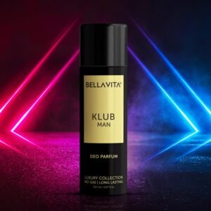 Bella Vita KLUB Men Body Deo – No Gas Deodorant for Men – Long-Lasting Spicy & Musky Fragrance with Lemon, Rose & Vanilla – 150ml