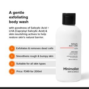 Minimalist 2% Salicylic Acid + LHA Body Wash – Exfoliating Shower Gel for Body Acne, Bumps & Uneven Skin – 200ml