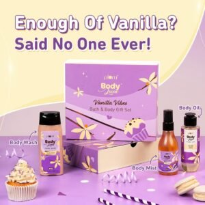 Plum BodyLovin’ Vanilla Vibes Bath & Body Gift Set – Body Wash, Mist & Oil – Long-Lasting Fragrance for Women | Pack of 3