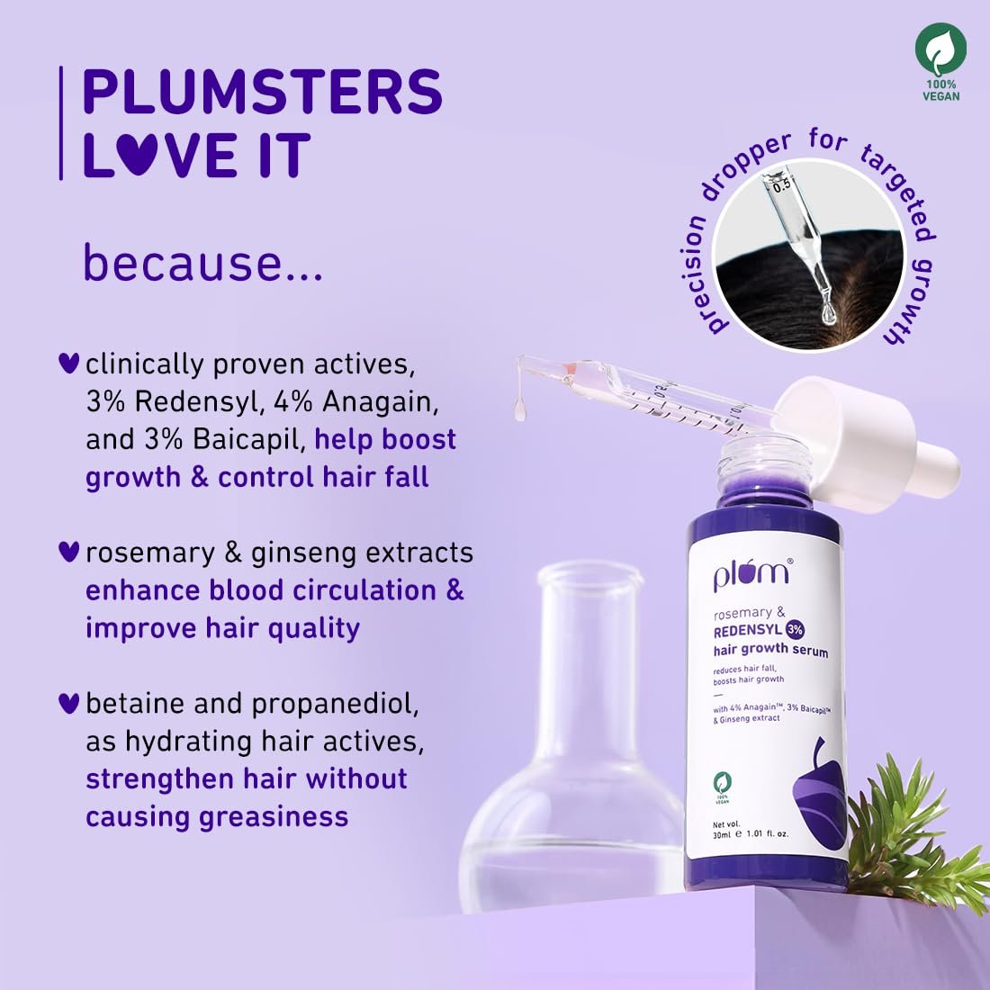 Plum Hair Growth Serum – Anti-Hair Fall & Density Booster – 30ml - Image 2