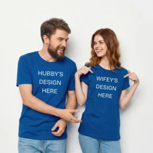 Customized Couple T-Shirts Round Neck Half Sleeve | Upload Your Own Design | Cotton Regular Fit Matching T-Shirts