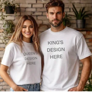 Customized Couple T-Shirts Round Neck Half Sleeve | Upload Your Own Design | Cotton Regular Fit Matching T-Shirts