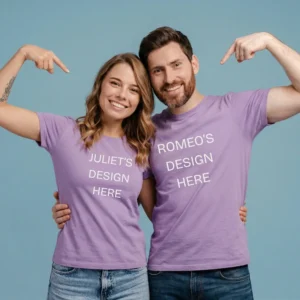 Customized Couple T-Shirts Round Neck Half Sleeve | Upload Your Own Design | Cotton Regular Fit Matching T-Shirts