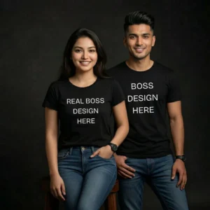 Customized Couple T-Shirts Round Neck Half Sleeve | Upload Your Own Design | Cotton Regular Fit Matching T-Shirts
