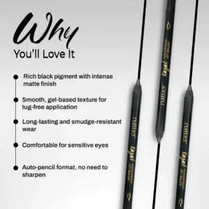 Maliao Waterproof Jet Black Kajal – Smudge-Proof, Long Lasting, Intense Matte Finish | 0.35g