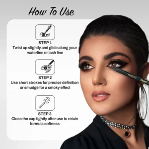 Maliao Waterproof Jet Black Kajal – Smudge-Proof, Long Lasting, Intense Matte Finish | 0.35g